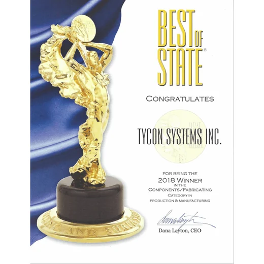 Tycon Systems Best Of State 2018 Fabricating award