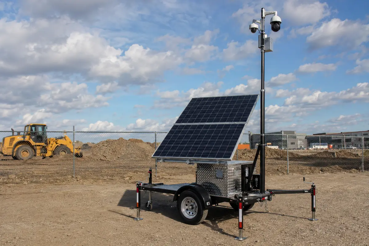 MobileSolarPro mobile solar surveillance trailer for temporary security and remote monitoring